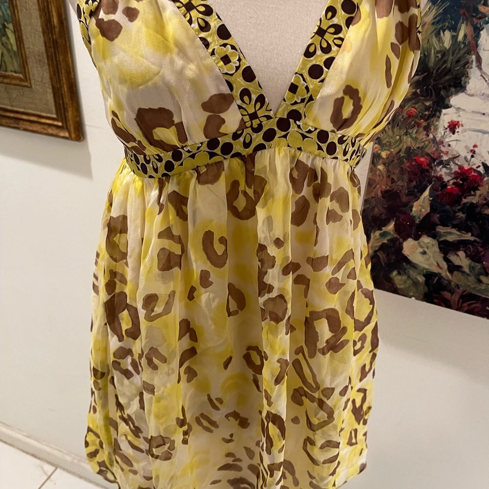 Milly Vibrant Yellow And Brown Patterned Dress - image 1